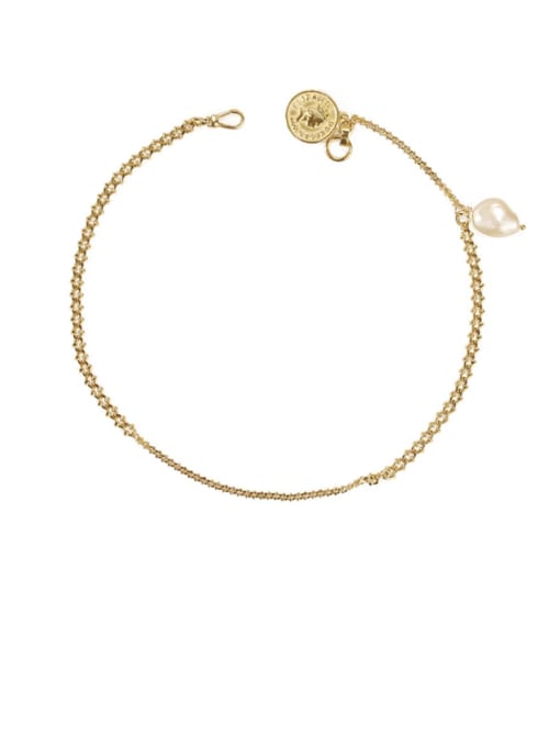 golden Brass  Vintage Round brand portrait coin natural pearl pendant  Necklace