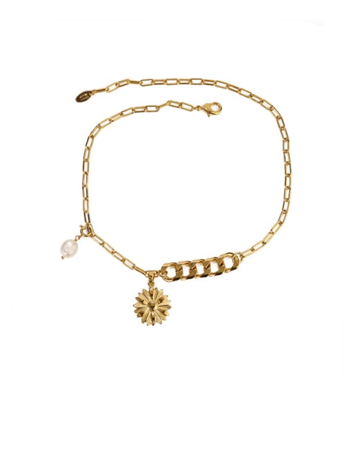 golden Brass Freshwater Pearl Flower Vintage Necklace