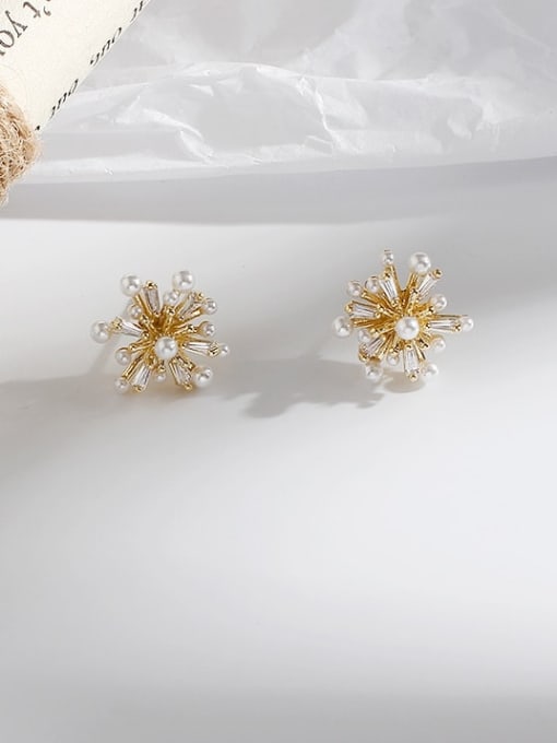 gold Copper Imitation Pearl Flower Vintage Stud Trend Korean Fashion Earring