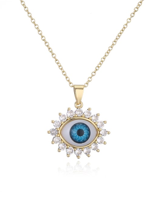 21296 Brass Rhinestone Enamel Evil Eye Vintage Necklace