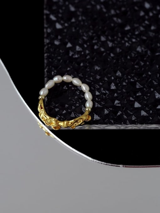 Five Color Brass Freshwater Pearl Irregular Vintage Band Ring