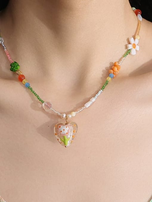 Five Color Brass Glass beads Heart Bohemia Necklace 1