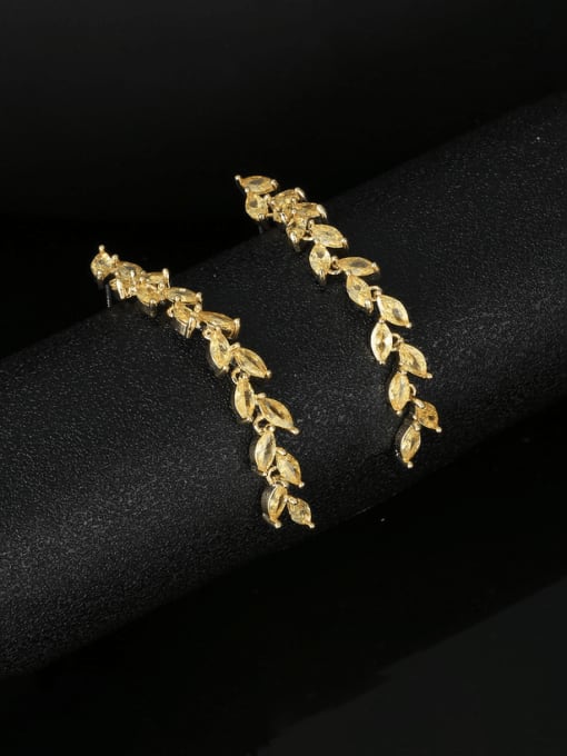 OUOU Brass Cubic Zirconia Leaf Luxury Cluster Earring 1