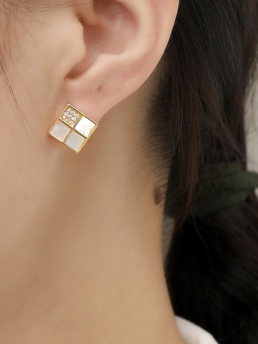 HYACINTH Brass Shell Geometric Vintage Stud Trend Korean Fashion Earring 1