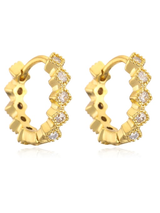 41831 Brass Cubic Zirconia Geometric Vintage Huggie Earring