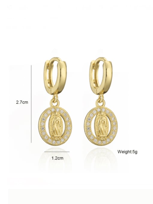 AOG Brass Cubic Zirconia Geometric Vintage Virgin mary Huggie Earring 2