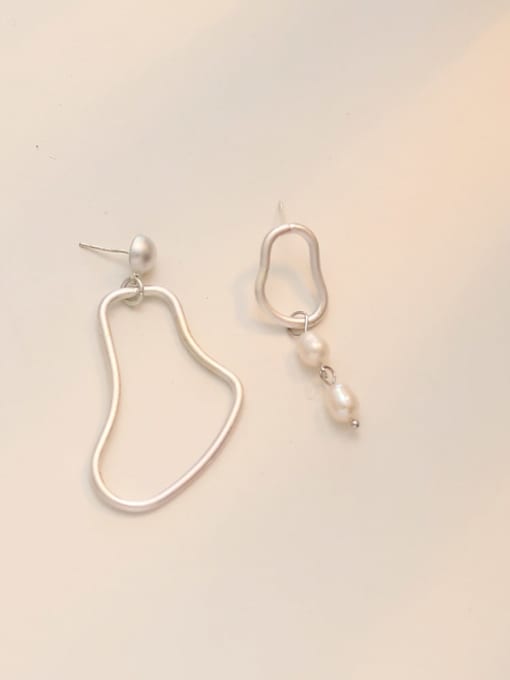 matte Silver Copper Freshwater Pearl Geometric Minimalist Drop Trend Korean Fashion Earring