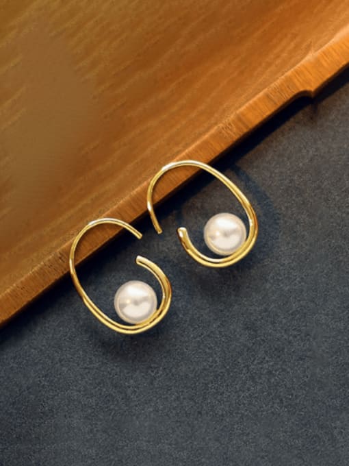 golden Brass Imitation Pearl Geometric Minimalist Hook Earring