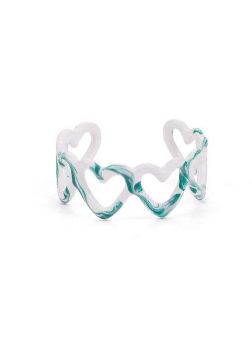 Green and white drop oil Zinc Alloy Enamel Heart Minimalist Band Ring