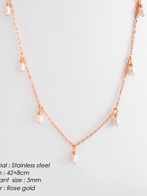 Rose gold Titanium Steel Freshwater Pearl Tassel Minimalist Necklace
