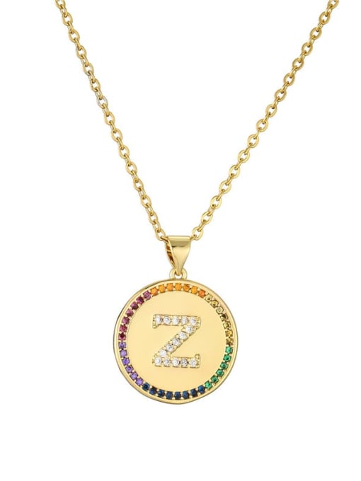 Z Brass Cubic Zirconia Letter Vintage Coin Pendant Necklace