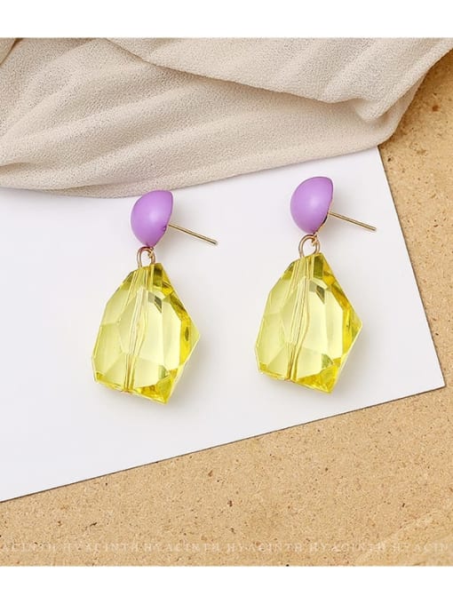 yellow Copper Crystal Geometric Dainty Drop Trend Korean Fashion Earring