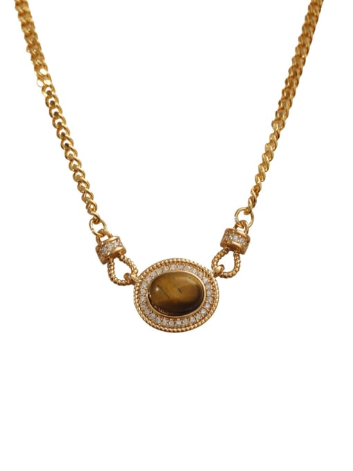18K Golden Tiger Eye Stone Brass Tiger Eye Geometric Vintage Necklace