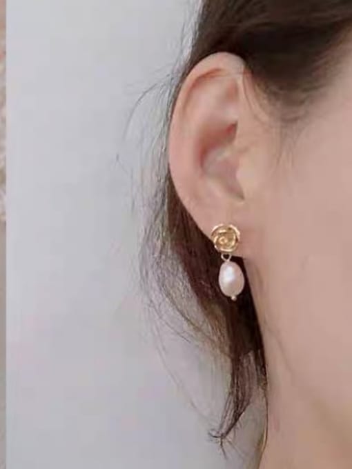 YOUH Brass Freshwater Pearl Flower Dainty Stud Earring 1