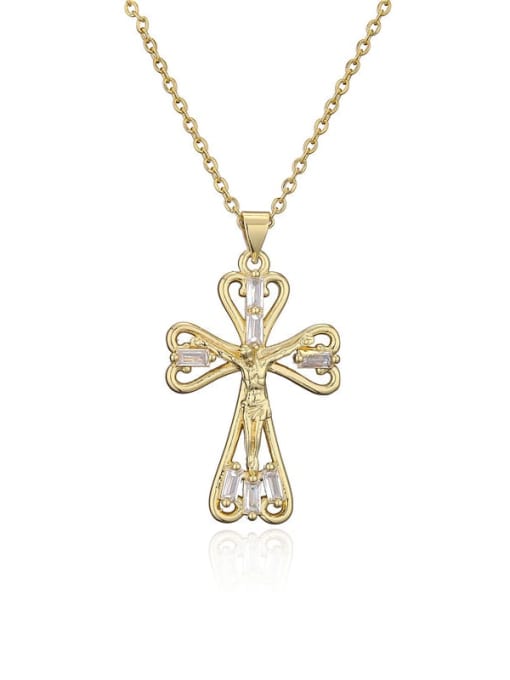 20706 Brass Cubic Zirconia Cross Vintage Regligious Necklace