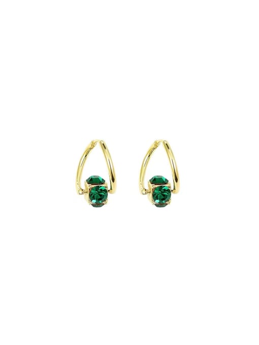 YOUH Brass Cubic Zirconia Green Geometric Vintage Stud Earring 0