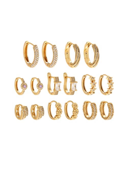 Five Color Brass Cubic Zirconia Geometric Vintage Huggie Earring