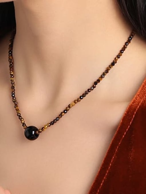 Five Color Brass Tiger Eye Irregular Vintage Beaded Necklace 1