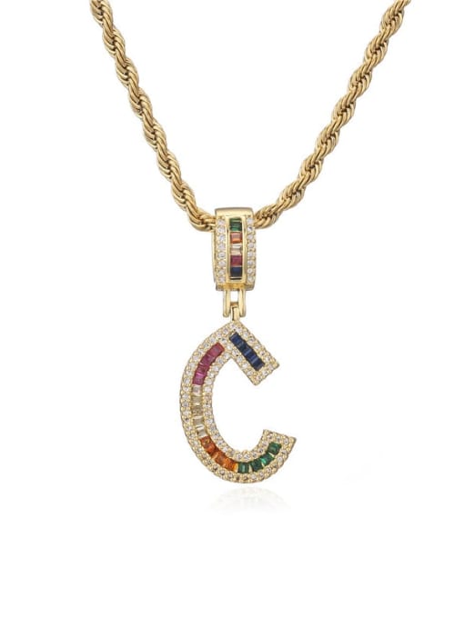 C Brass Cubic Zirconia  Vintage Letter Pendant Necklace
