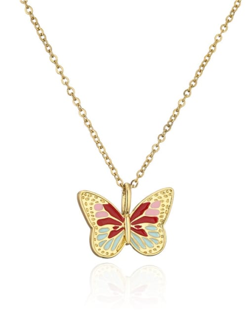 21248 Brass Rhinestone Enamel Butterfly Pendant Necklace