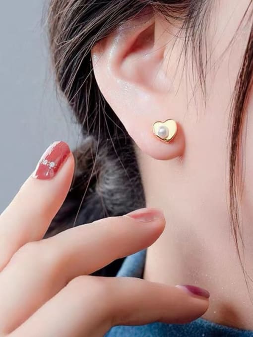 Gold ED00268 Brass Imitation Pearl Heart Dainty Stud Earring