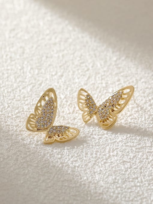 HYACINTH Brass Cubic Zirconia Butterfly Trend Stud Earring 3