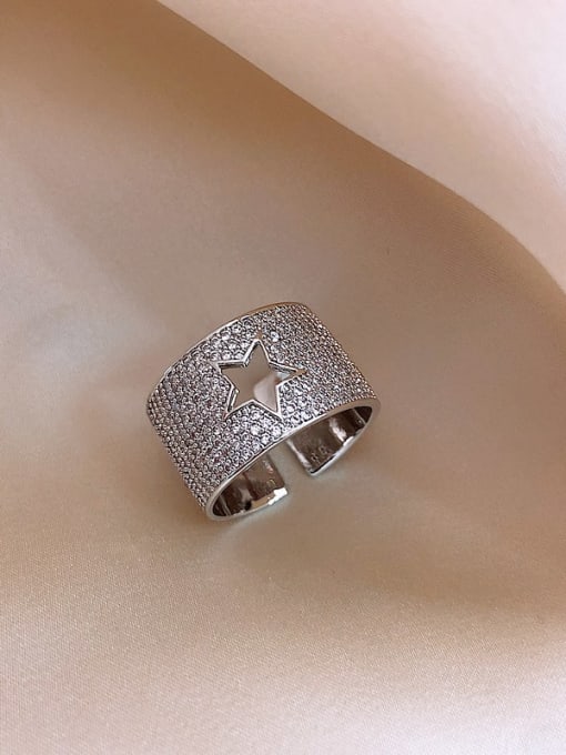 Silver.five-pointed star Alloy+ Rhinestone White Star Trend Band Ring/Free Size Ring