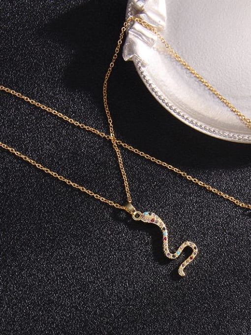 Color snake 3 A393 Copper Cubic Zirconia Snake Trend Necklace