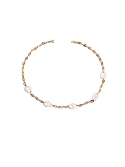 gold Brass Freshwater Pearl Geometric Vintage Necklace