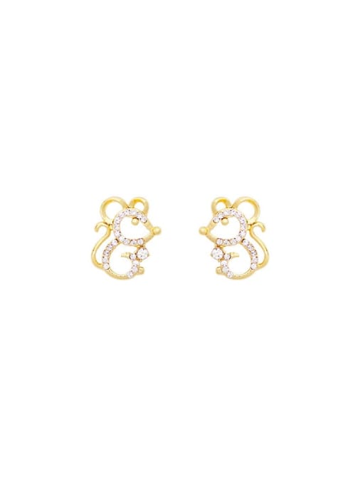 HYACINTH Brass Cubic Zirconia Mouse Cute Stud Trend Korean Fashion Earring 0