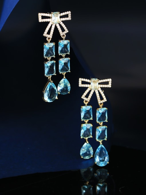 OUOU Brass Cubic Zirconia Bowknot Geometric Luxury Cluster Earring 2