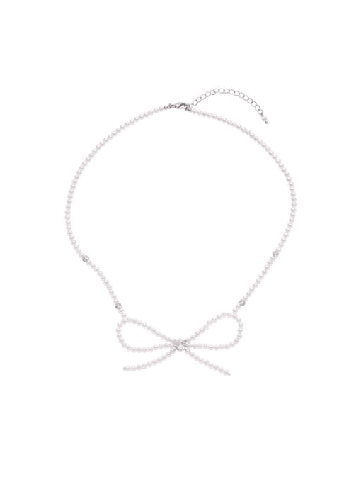 Imitation pearl necklace Brass Imitation Pearl Bowknot Minimalist Beaded Necklace