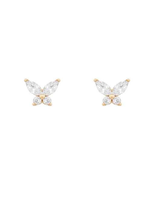 White butterfly Brass Cubic Zirconia Multi Color Irregular Cute Stud Earring