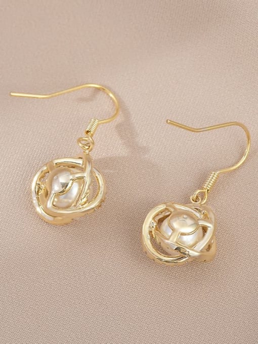 Gold ED89585 Brass Imitation Pearl Geometric Dainty Drop Earring