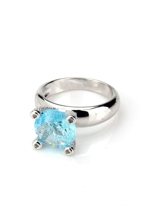 Platinum plated blue Brass Opal Geometric Vintage Band Ring