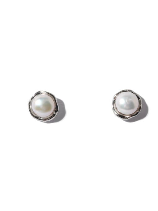 TINGS Brass Imitation Pearl Geometric Minimalist Stud Earring 0