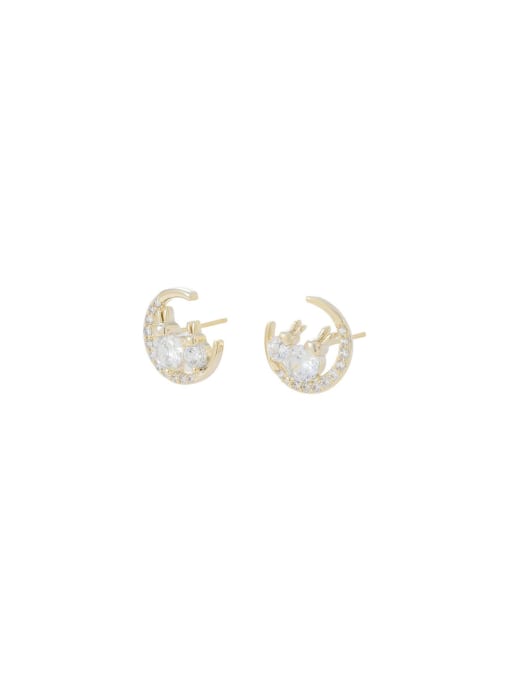 YOUH Brass Cubic Zirconia Moon Dainty Stud Earring 0