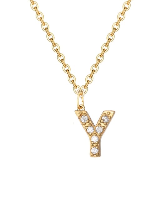 Y 14 K gold Stainless steel Cubic Zirconia Letter Minimalist Necklace