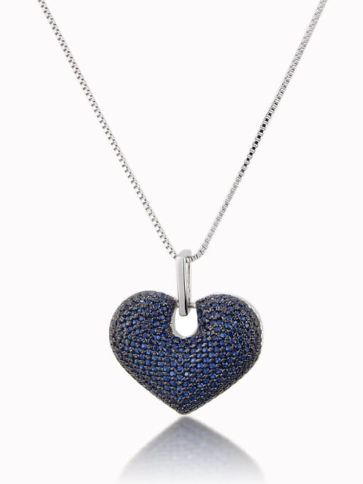 Platinum blue zirconium plating Brass Cubic Zirconia Heart Luxury Necklace
