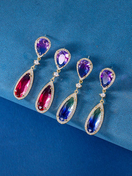 OUOU Brass Cubic Zirconia Multi Color Water Drop Luxury Drop Earring