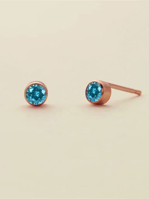 December Lake Blue Rose Gold Stainless steel Birthstone Geometric Minimalist Stud Earring