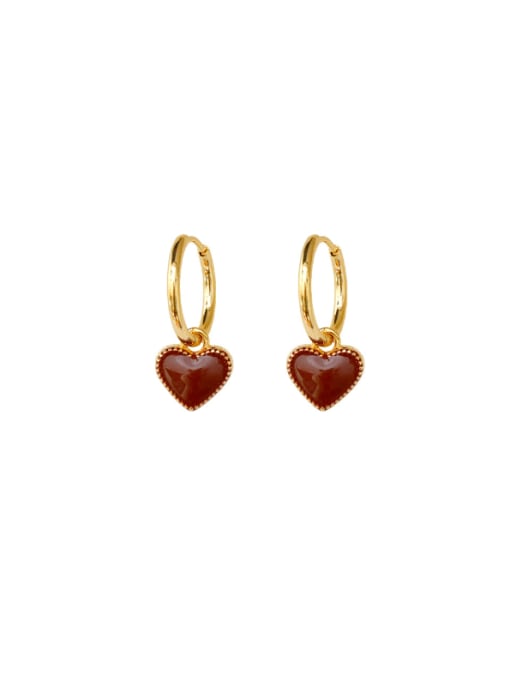 18K gold+red Brass Enamel Heart Minimalist Huggie Earring
