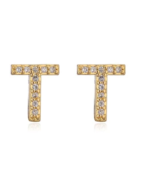 T Brass Cubic Zirconia Letter Minimalist Stud Earring