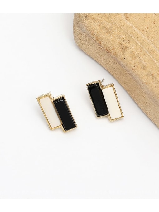 Black and white Copper Resin Geometric Minimalist Stud Trend Korean Fashion Earring