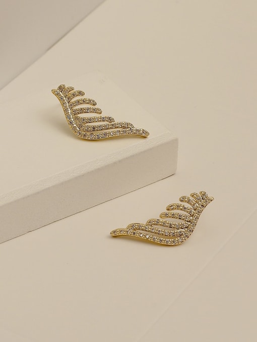 HYACINTH Brass Cubic Zirconia Wing Vintage Stud Trend Korean Fashion Earring 3