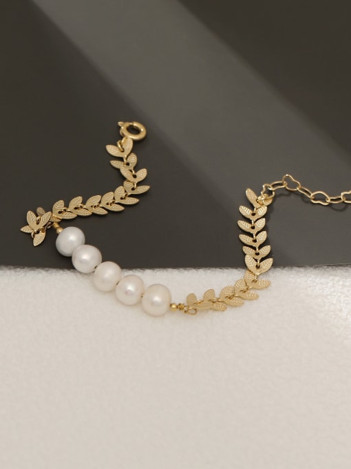 HYACINTH Brass Imitation Pearl Leaf Minimalist Bracelet 0