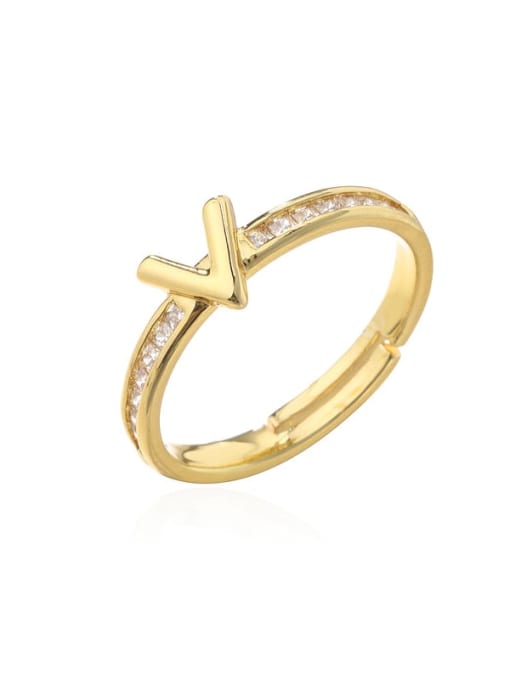 10760 Brass Cubic Zirconia Letter Vintage Band Ring