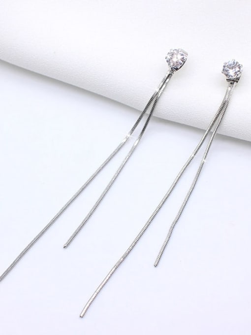Desoto Titanium Rhinestone Tassel Minimalist Threader Earring