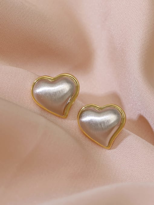 HYACINTH Brass Smooth Heart Minimalist Stud Earring 2