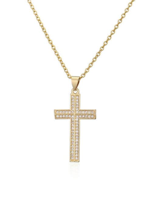 20681 Brass Cubic Zirconia Cross Vintage Regligious Necklace
